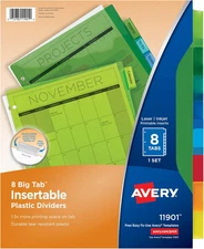 Avery Dividers for 3 Ring Binders, 8-Tab Plastic Binder Dividers Insertable Big