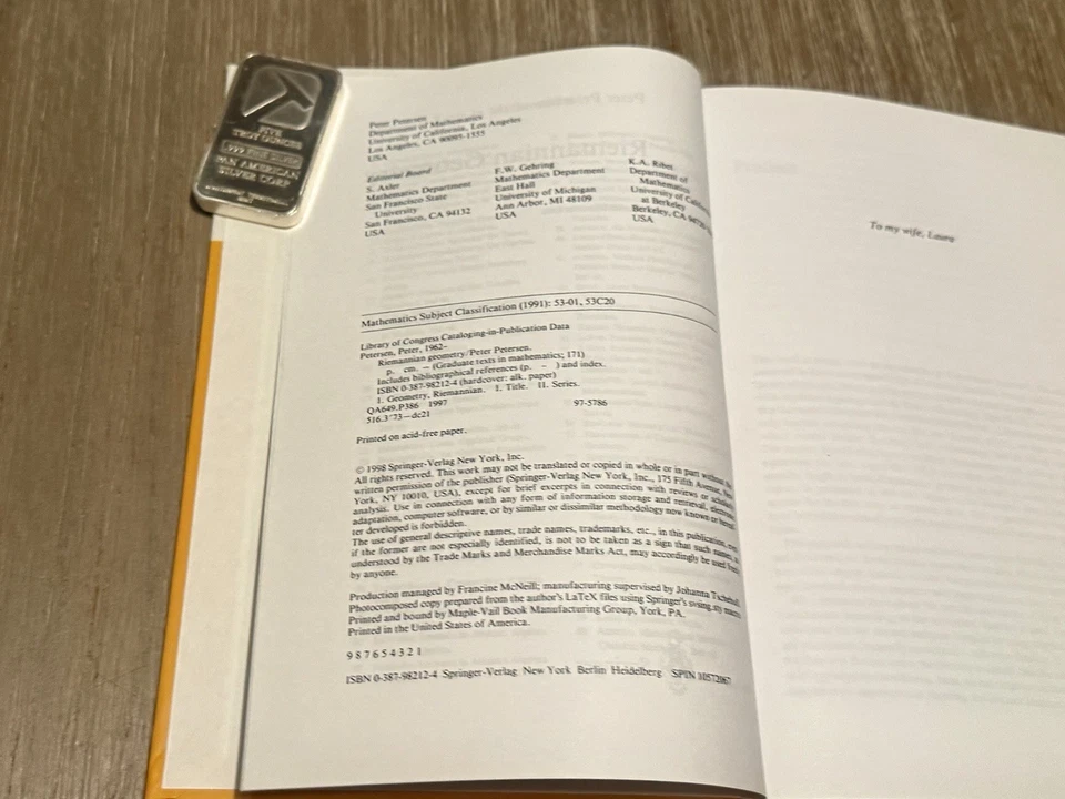 RIEMANNIAN GEOMETRY by Peter Petersen 1998 HC - Image 4 of 4