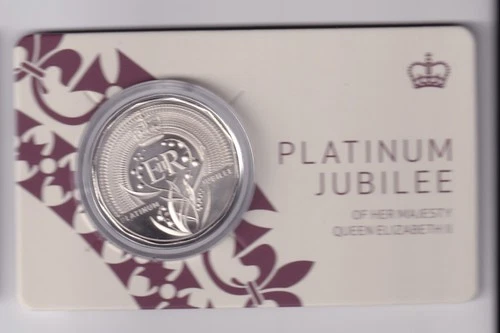AUSTRALIAN: 2022 50 CENT QUEENS PLATINUM JUBILEE COIN ON CARD #PL1122
