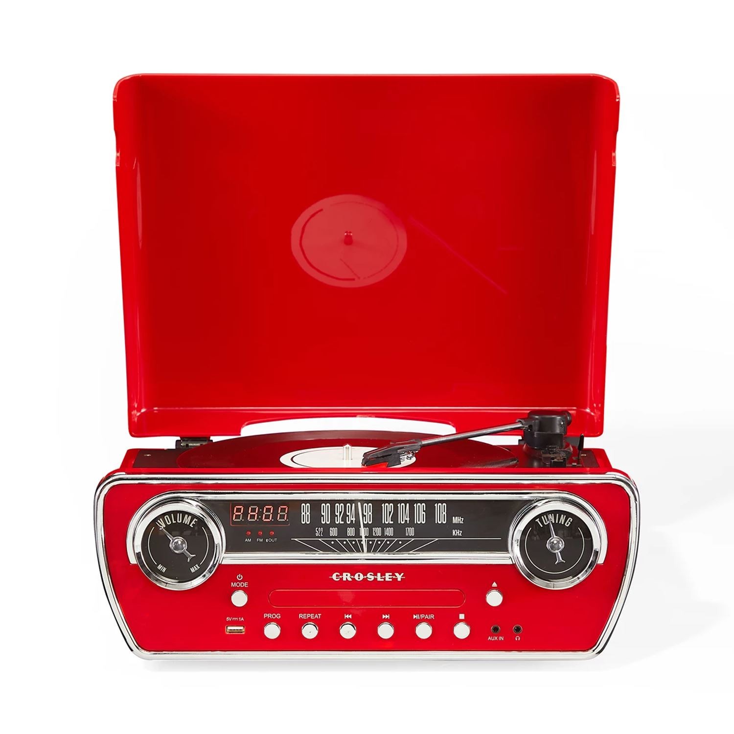 Crosley Powel Turntable Red CD Cassette FM Radio 7-in-1 Vinyl Record Player