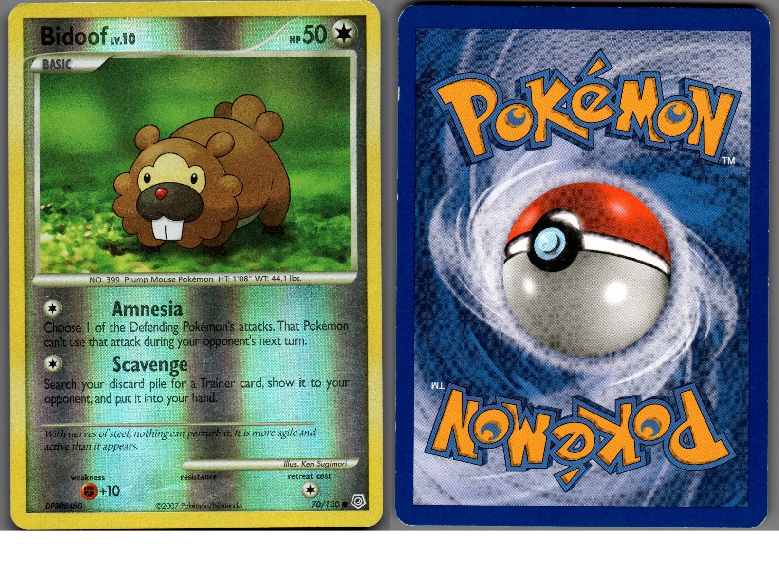 2007 Pokemon, Diamond & Pearl, #70/130 Bidoof, Reverse Holo Common (b)