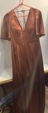 Galina Signature Bridesmaid Dress Cinnamon Orange Sz 12 Fall Flutter Sleeve