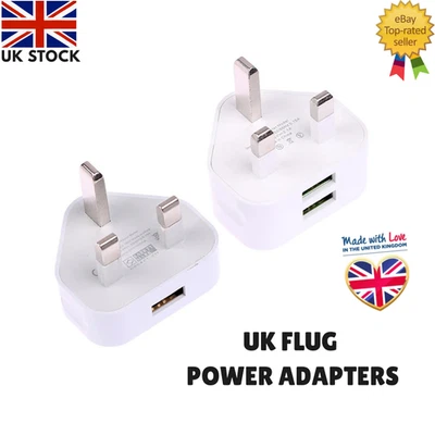 UK 3 Pin Plug Adapter Wall Charger 1/2/3-Port Dual USB For Phones Tablets