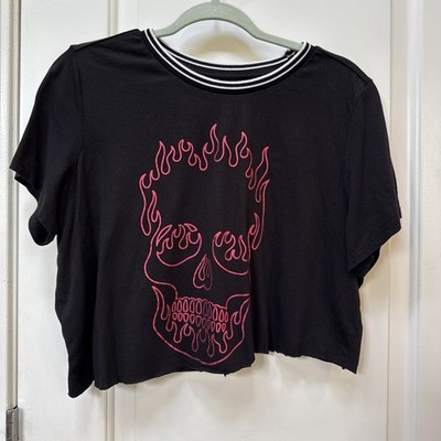 LoveSick T-Shirt Cropped Sz0 Your Standing Close Flaming Skull Goth Y2K Thrashed