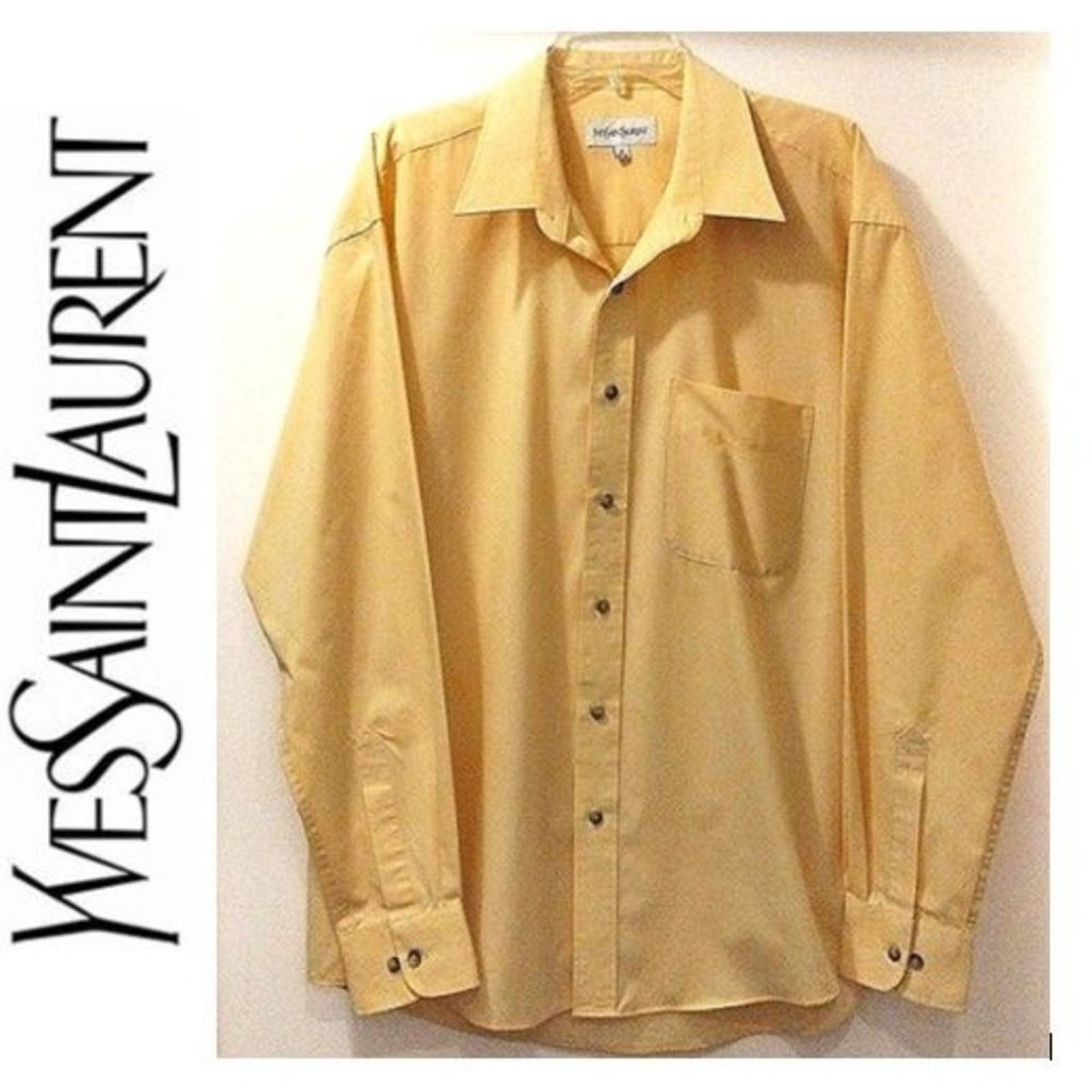 Yves Saint Laurent Camicia Abito Uomo Tg 17 34 35 Giallo Manica Lunga Lusso Lavoro