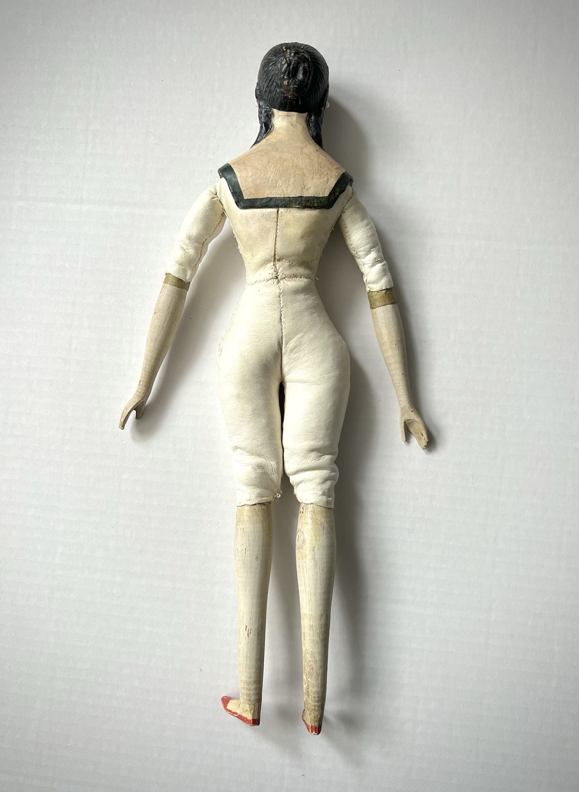 Rare 19th C Antique Paper Mache Milliners Model Doll Kid Leather Wood Limbs