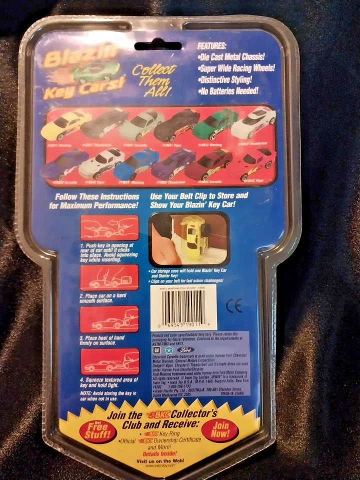 Vintage Blazin Key Cars! New Sealed Toy BKC The Key to Speed Yellow NOS #19011 - Image 3 of 3