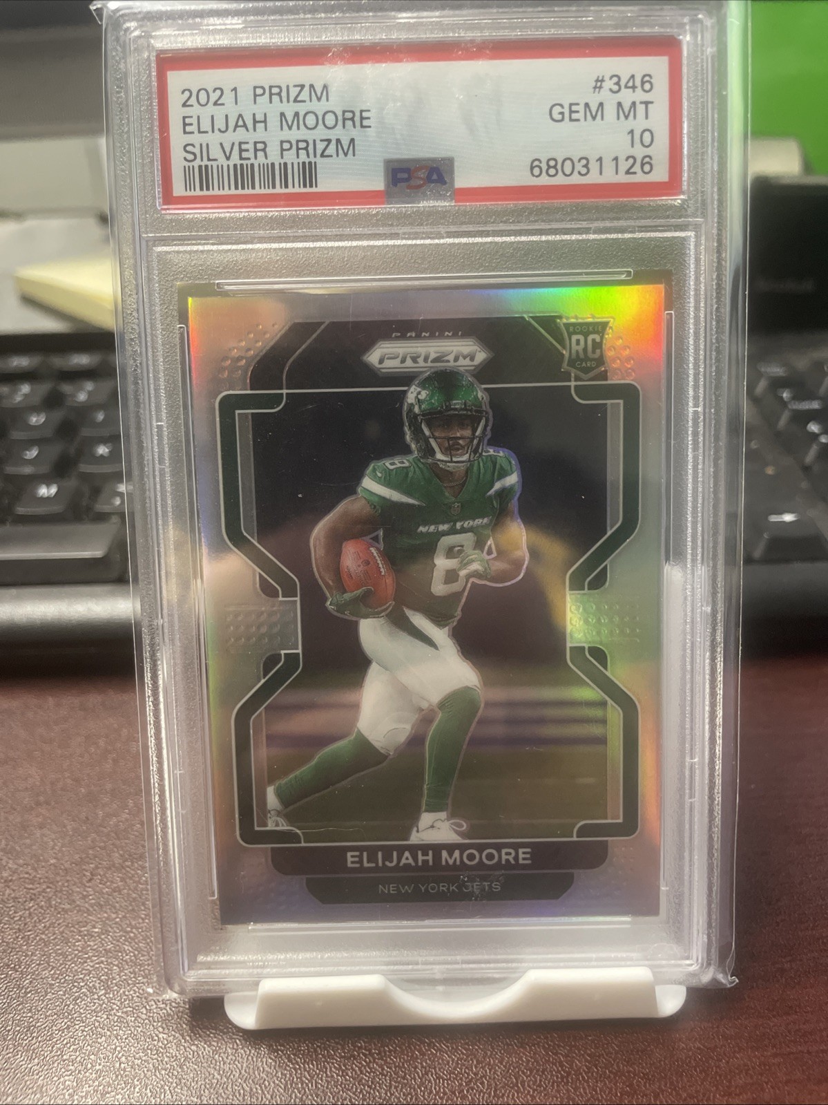 2021 Panini Prizm - Rookie #346 Elijah Moore (RC) NY Jets  (SILVER).  Psa 10