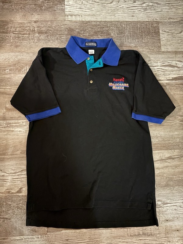 LA LOVING Men's L Black Blue Short Sleeve Polo Shirt Harrah's Millionaire Maker