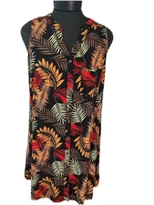 J For Justify Bright Color Fern Print Sleeveless Button Up Rayon Dress Size 2X