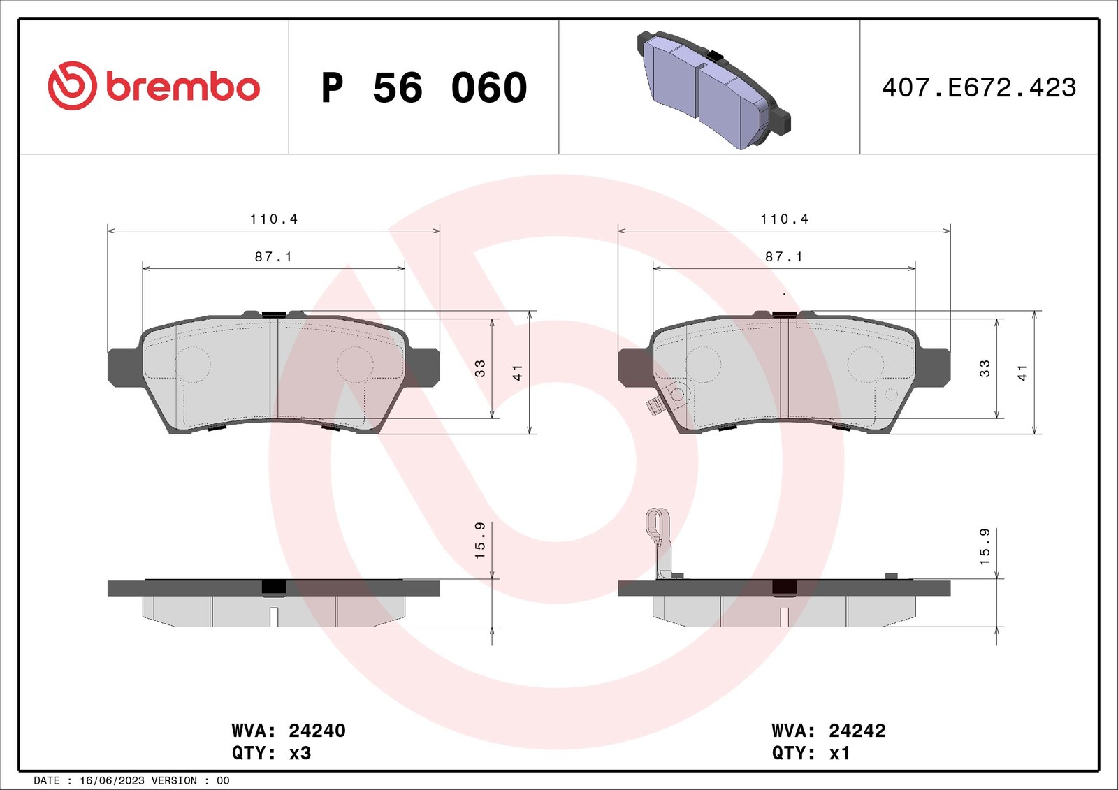 Fits BREMBO P 56 060 HAM PADS. REAR NISSAN NAVARA 05- REAR