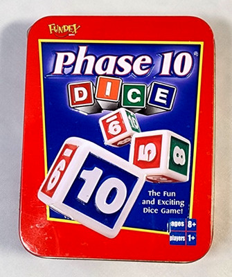 Fundex Phase 10 Dice Game Red Tin 2004 Complete w/ Dice Scoresheets Instructions