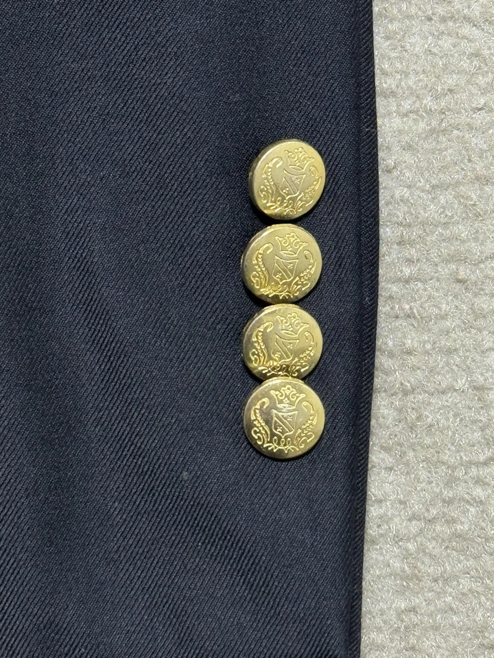 Jos. A. Blazer Bank Para Hombres 46 Corto Azul Marino 100% Lana Cortoso Firma Botones Dorados Foto 3 de 4