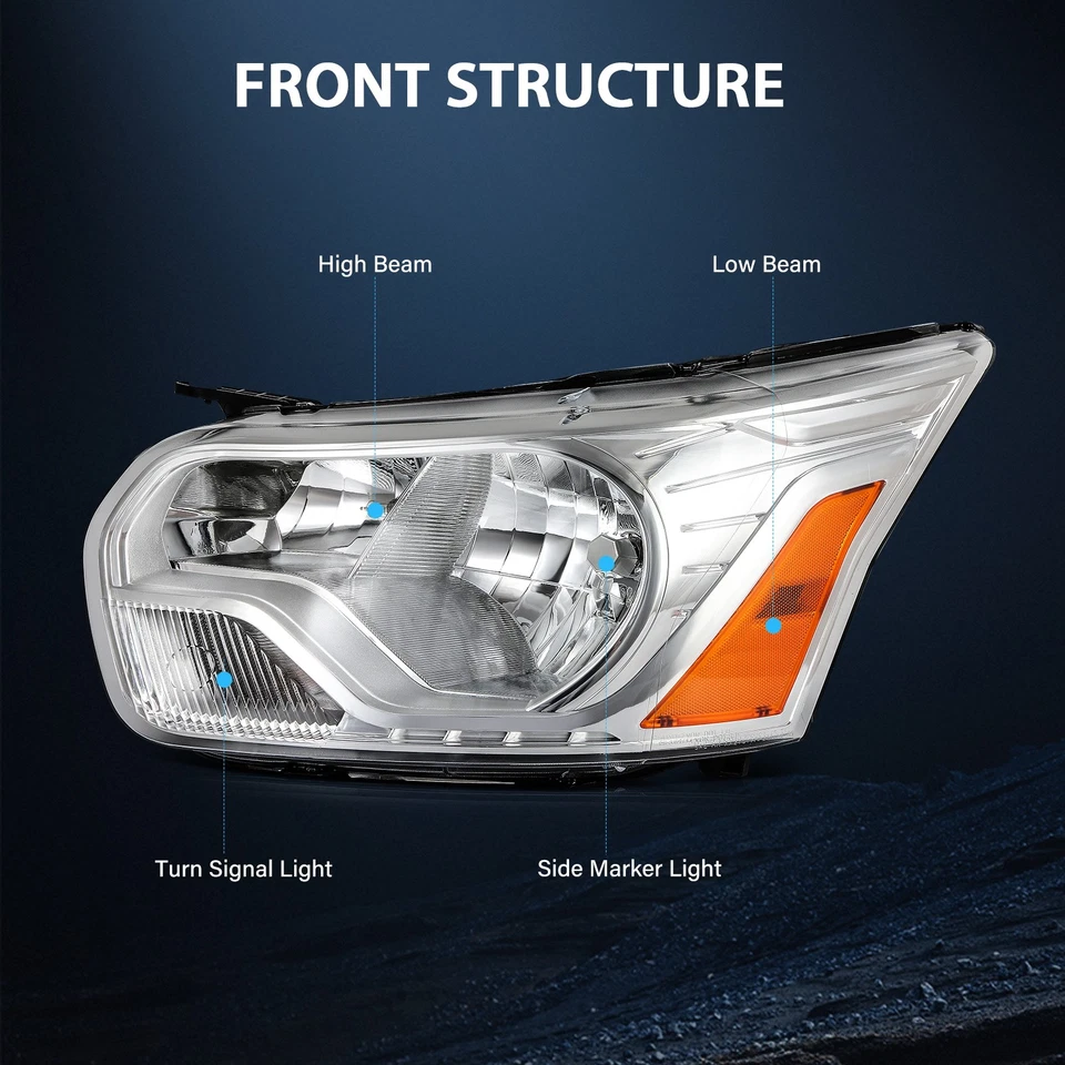 Headlights Assembly Pair For 2015-2023 Ford Transit 150 250 350 Chrome Housing Foto 3 de 4