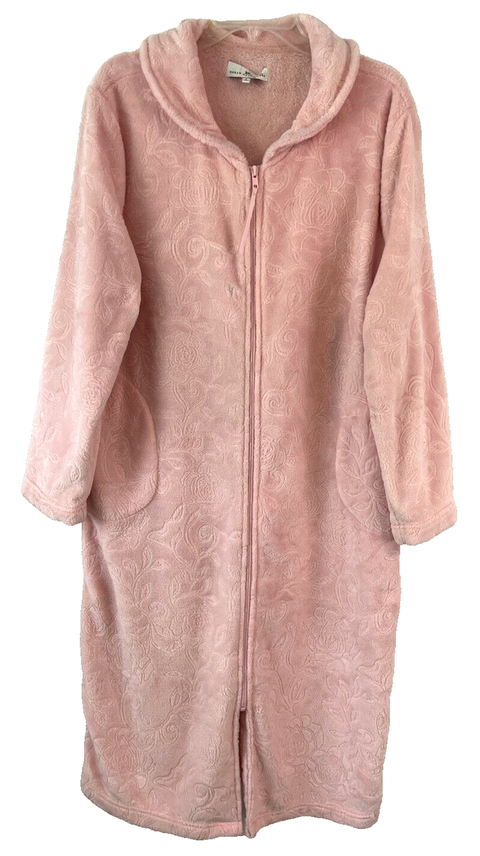 Karen Neuburger Plush Textured Floral Robe Pink Sz L Zip Full