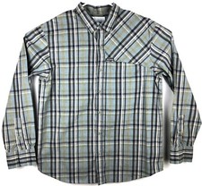 COLUMBIA Men's L/S Button Up Shirt Size L Front Pocket Plaid Grey/Blue EUC