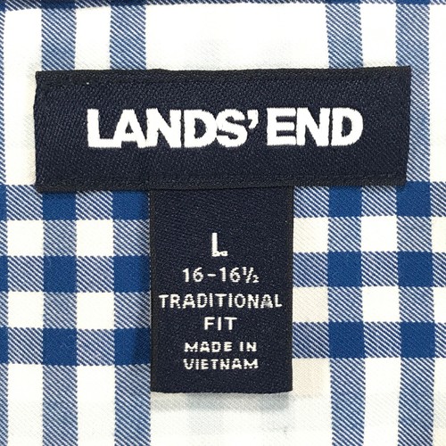 Camisa Lands End Para Hombre L Ajuste Tradicional Azul Blanco Algodón 1 Bolsillo Manga Corta - Imagen 4 de 7