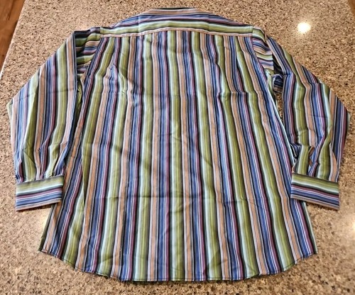 St. Croix Dress Shirt Men's LARGE Green Striped Made In Italy NWOT - Picture 6 of 7