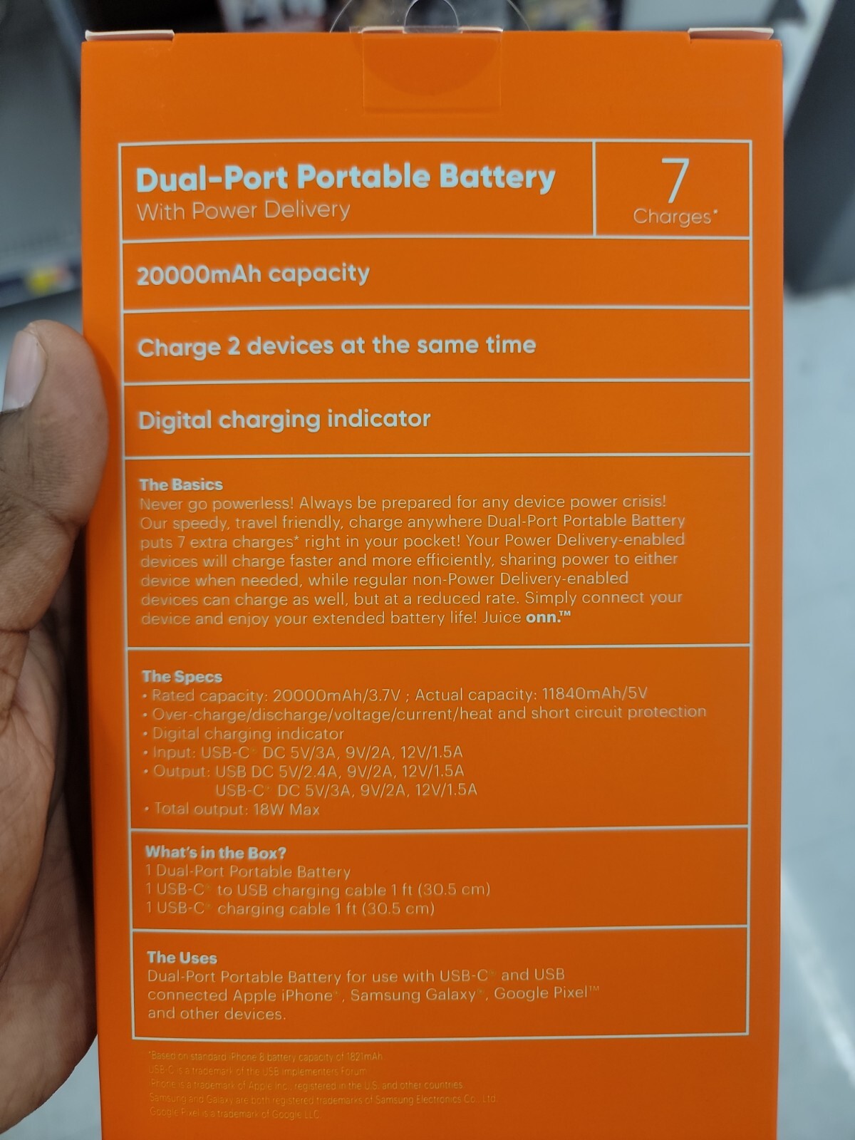 onn. WIA20P100008820 DualPort Power Portable Battery 7x Charge 20000