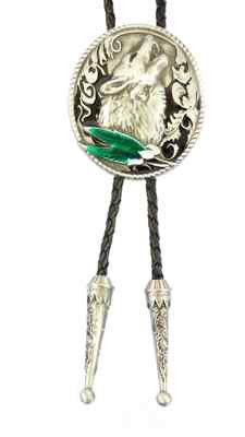 Heulender Wolf Federn Bolo Tie Westernkrawatte Line Dance