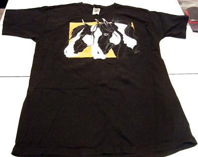 Unisex Black With Two Horses Short Sleeve T-Shirt - by Fruit Of The Loom Size XL