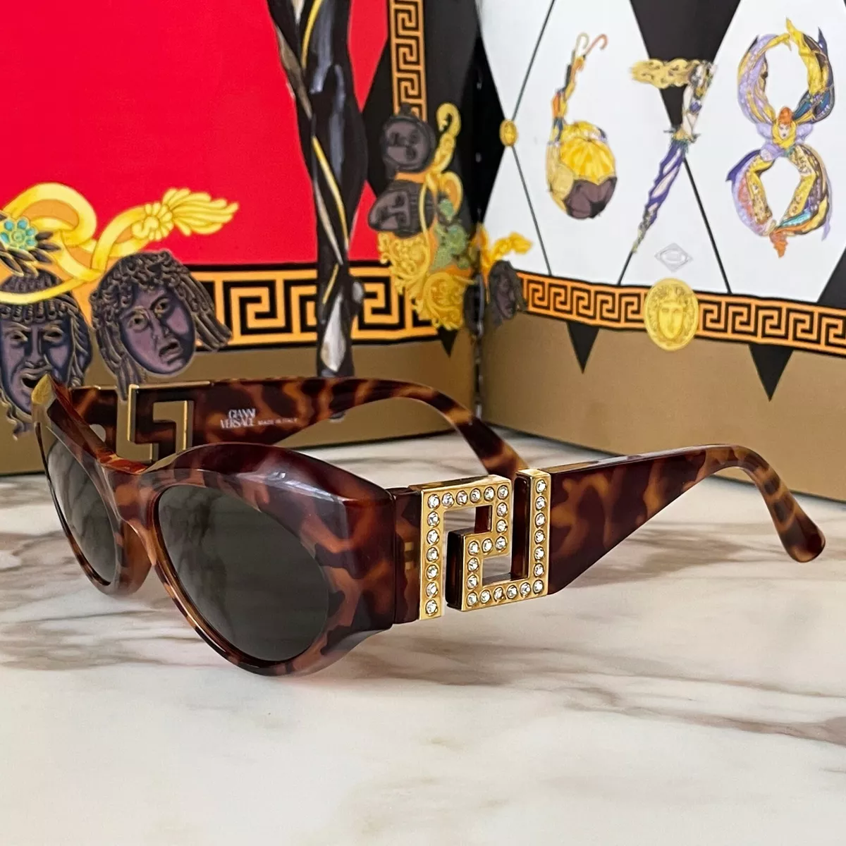 GIANNI VERSACE brown sunglasses with rhinestones T74/C Col. 869RH from  1993/94