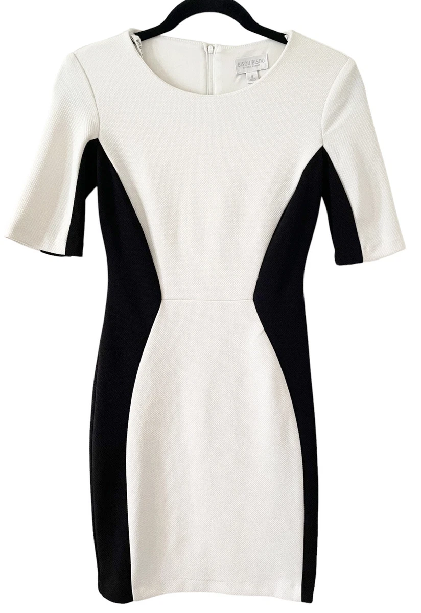 Bisou Bisou / Black u0026 White Color Block Short Sleeve Midi Shift Dress /  Size 2 | eBay