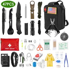 47Pcs Emergency Survival Kit Outdoor First Aid Gear Equipment Tools with Pouch