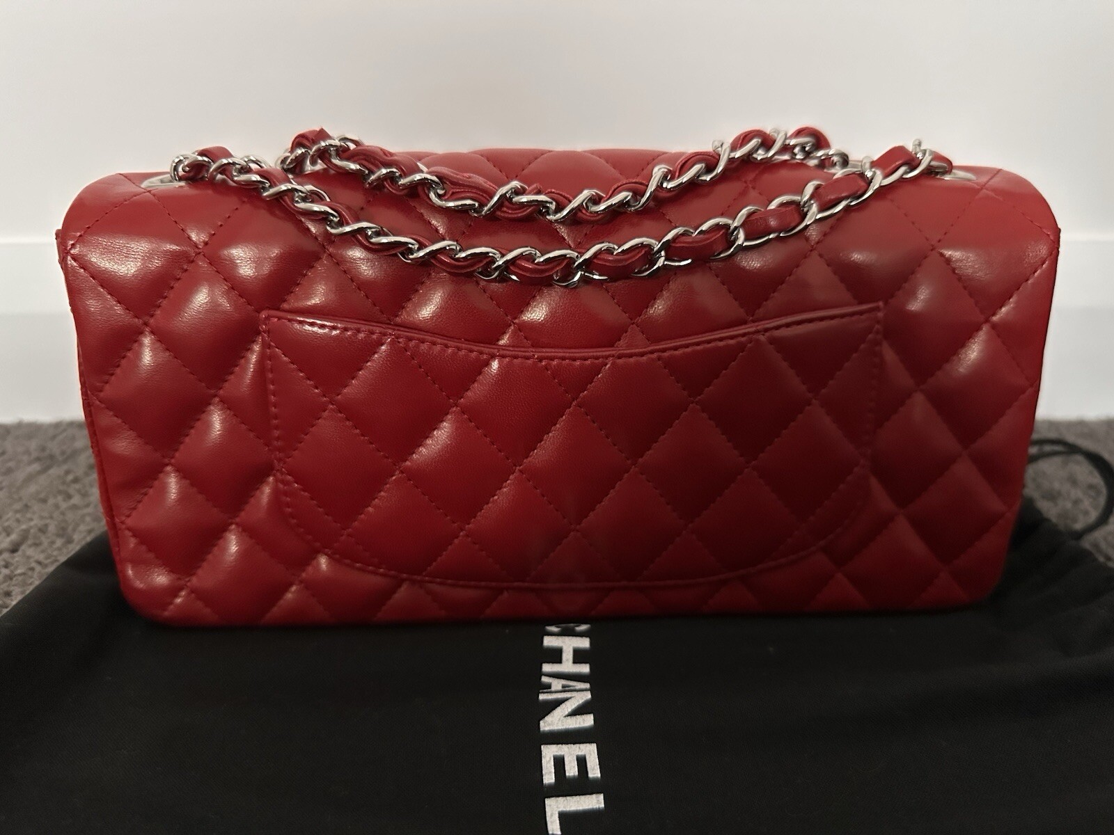 Authentic CHANEL Red Lambskin Leather Classic East West Flap Bag image 2