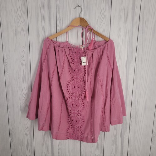 Free People Boho Peasant Skirt Draw String Floral Pockets Womens Med Pink A138