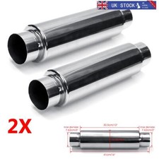 2 Round Exhaust Silencer Stainless Steel Muffler Body Centre IN OUT  12inch Body