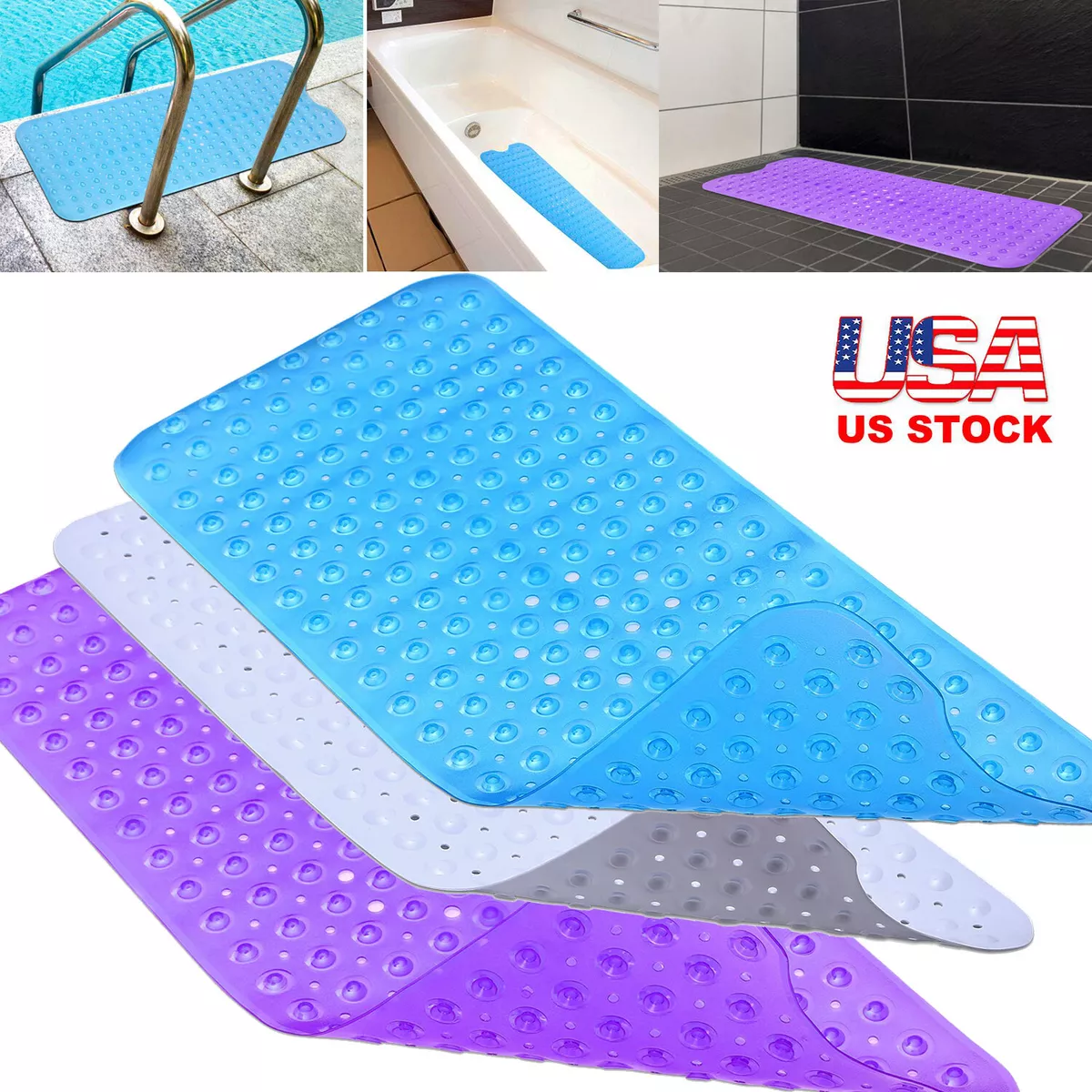 Extra Large Anti Non Slip Bath Shower Mat PVC Bathroom Mat Rubber Strong  Suction