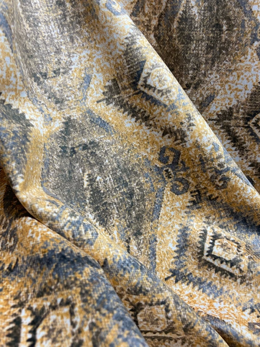 Aztec Design Velvet Fabric for Upholstery Chair Drape Craft Fabric By Yard Gold