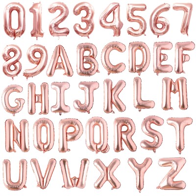 16'' 40'' Inch Rose Gold Number Alphabet A-Z Letters Balloons Birthday Baby Shower