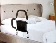 HEPO Bed Safety Rails for Elderly with Double Handles and Storage Pocket