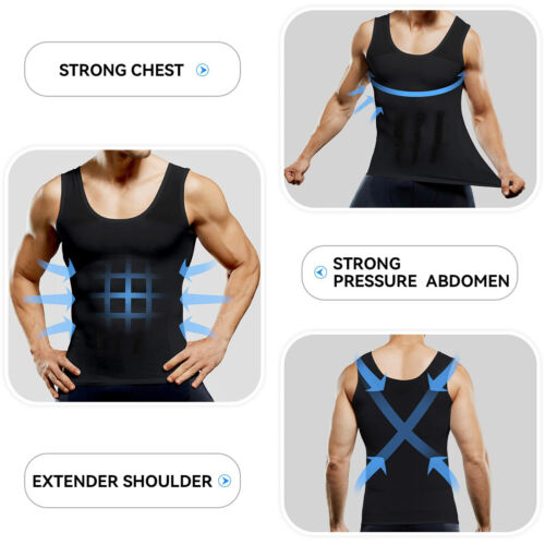 Men's Fashion Compression T-Shirt Body Shaper Crew Neck Muscle Workout Tank Top - Picture 3 of 39
