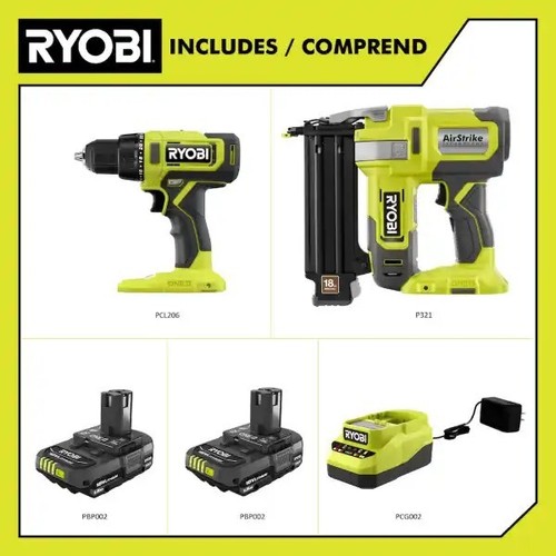 RYOBI CANADA 18V Cordless 1/2-inch Drill/Driver and 18-Ga. Brad Nailer Kit - Picture 2 of 20