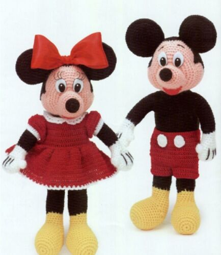 Vintage Myszka Miki i Minnie szydełkowy wzór duży nadruk w rozmiarze 18 cali - Zdjęcie 1 z 1