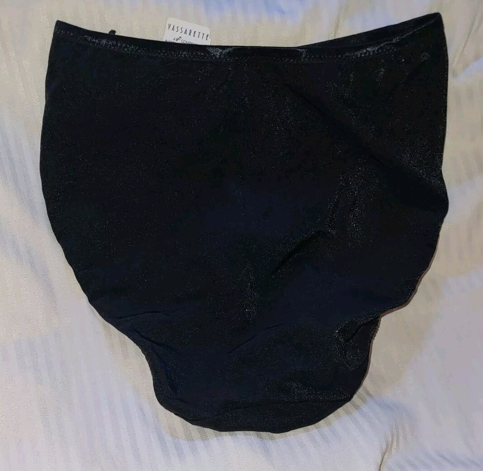 Vtg Vassarette 7 L Nylon Bikini HiCut Panties High Waist Shimmer Black