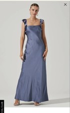 ASTR The Label Bryna RUFFLE STRAP SATIN MAXI DRESS In Slate Blue Sz XS