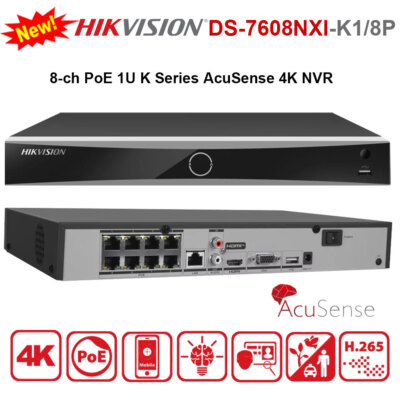 Hikvision 8CH 8PoE AcuSense 4K NVR DS-7608NXI-K1/8P Netzwerk Videoaufzeichnung