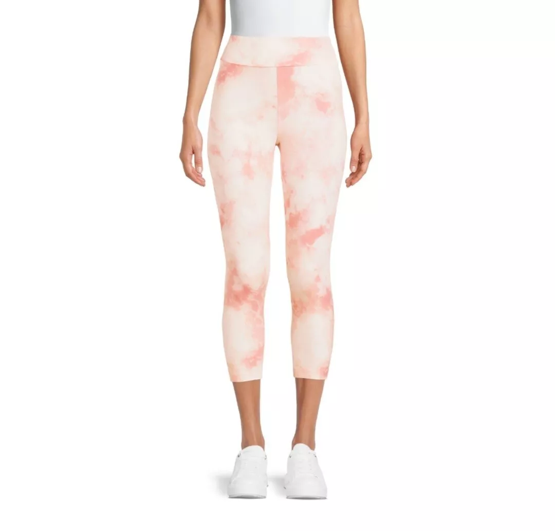 Time and Tru Women's Knit Capri Leggings Pink White Tie Dye Size