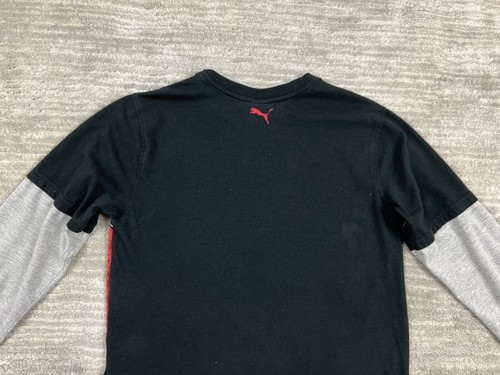 Puma Shirt Boys Large Black Red Long Sleeve Sport Graphic Print Logo Cotton - Picture 8 of 12