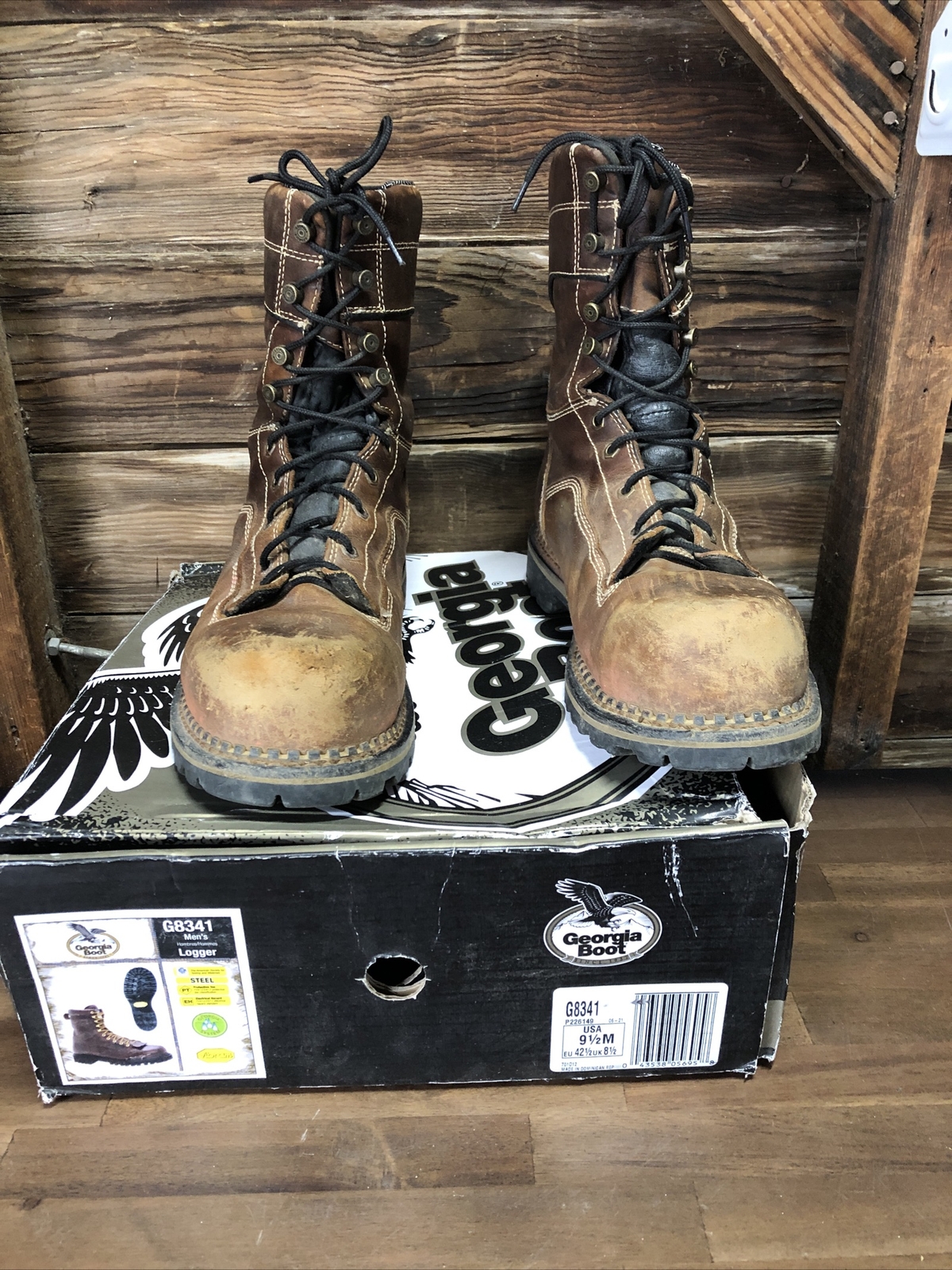 Boots Brown Leather Steel Toe Work Boots G8341 Men Sz 9.5 M eBay