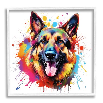 German Shepherd Paint Splash Framed Giclee Art by Marybeth Cunningham