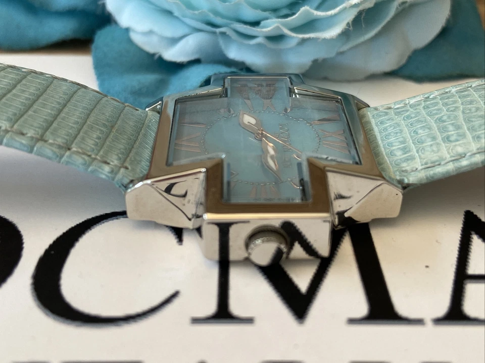 Reloj Locman Cross Azul MOP R181 N.012 Correa Cuero Fecha Acero Inoxidable Caja Italia Foto 4 de 4