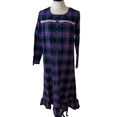 flannel lace dress Laura Scott Dress Womens Vintage Size Small Purple Plaid Flannel Lace Trim  Retro