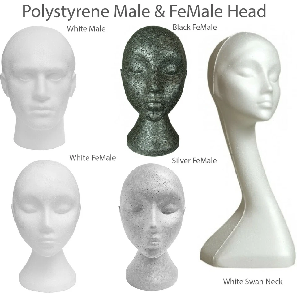 POLYSTYRENE FOAM MANNEQUIN DISPLAY HEAD MALE FEMALE SWAN UNISEX NECK