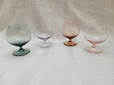Vintage Mid Century 4er Set bunte Cognacgläser Pastell Cognacschwenker MCM