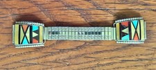 SILVER ZUNI MEN’S INLAY WATCH BAND TIPS BY HERBERT & ESTHER CELLICION